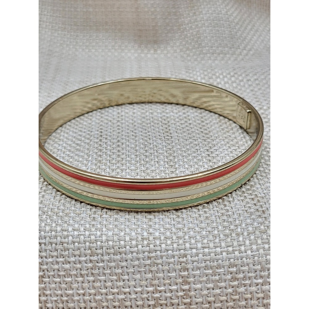 GAP Gold Tone Striped Enamel Bangle Bracelet Red White Green Stackable Retro